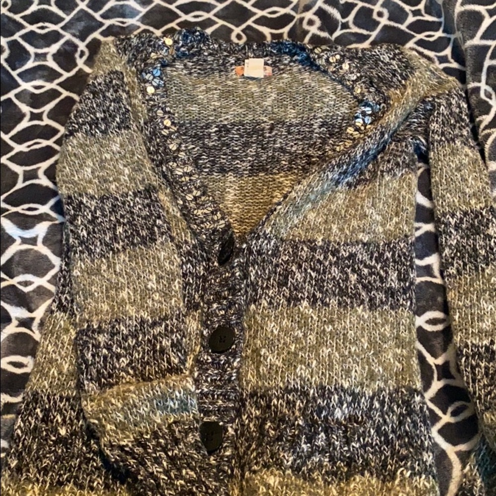 Green, black and grey button up cardigan